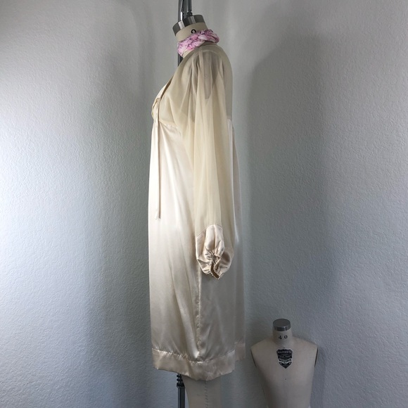 SCOOP NYC Mixed Media Sheer Long Sleeve Silky Peasant Dress - Picture 7 of 11